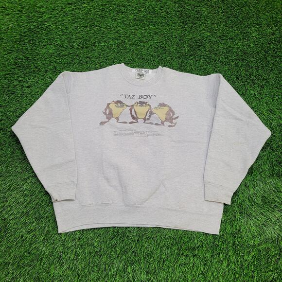Vintage Looney-Tunes Taz Sweatshirt L/XL 23x22 Cropped - Picture 1 of 16